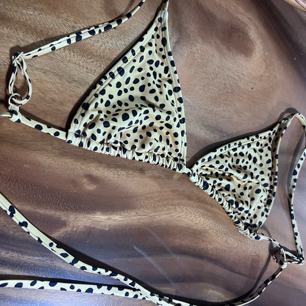 Leopard Print Triangle Bikini Top - Black & Cream